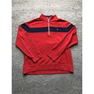 Lion Logo Sweater Mens Medium Red Navy Half Zip Pullover Quarter Zip Casual